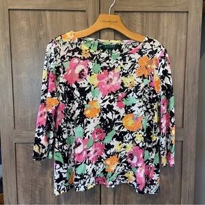 Lauren Ralph Lauren Linen Floral Shirt Top Large Petite
